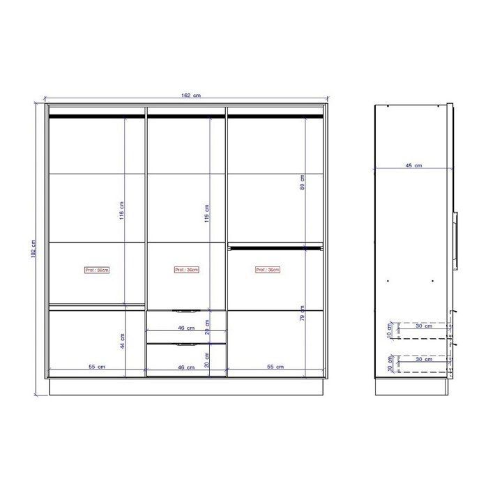 Armoire 6 portes et 2 tiroirs - L162 cm - Blanc - FEOVA