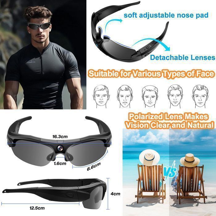 Cámara deportiva Wi-Fi 4K, gran angular de 120°, lentes polarizadas, 100 minutos de autonomía, modo DV, ideal para deportes y ciclismo.