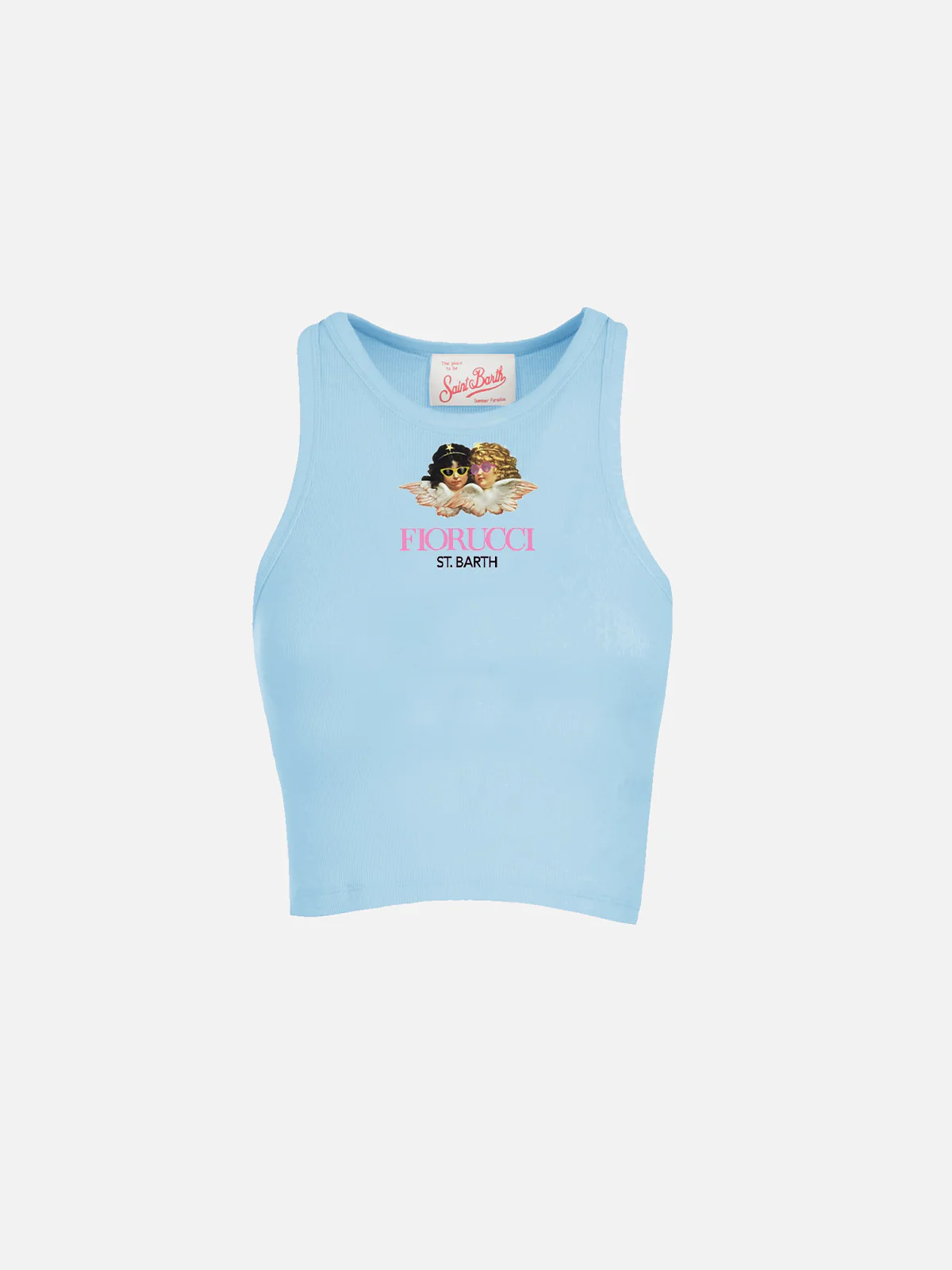 Lichtblauwe gebreide tanktop van geribbeld katoen voor meisjes | FIORUCC