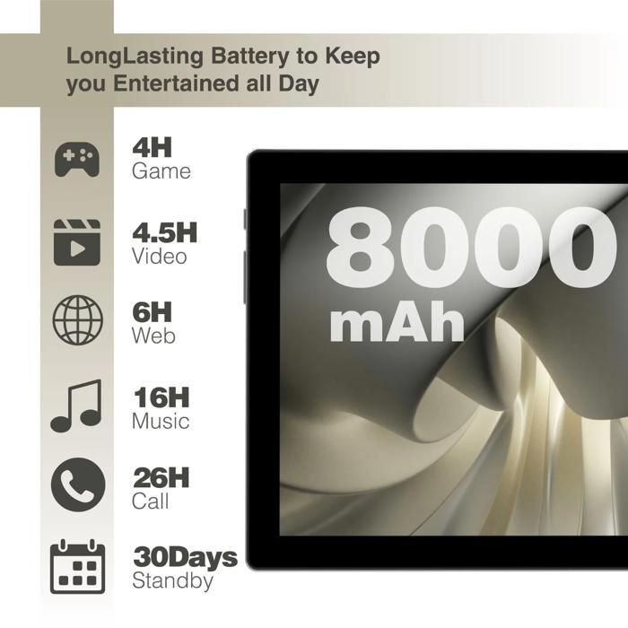 Tablet TAKINURU com tela sensível ao toque de 11 polegadas, Android 15, 32 GB de RAM, 256 GB de ROM, bateria de 8000 mAh, porta USB-C, cor preta.