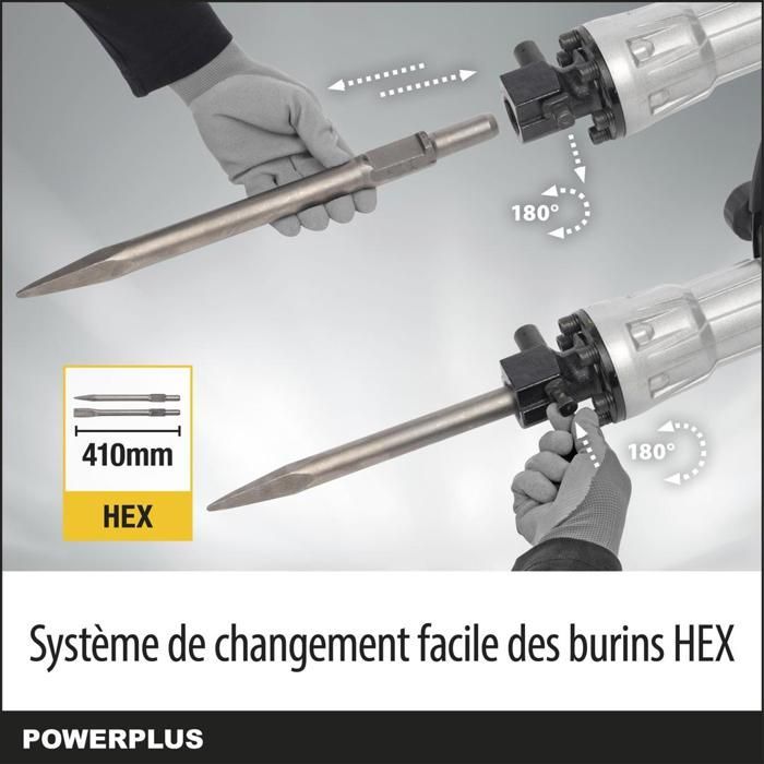 Powerplus marteau-piqueur  électrique POWX11861- Puissance de 1700 W et force d’impact de 60 J -  1900  coups par minute