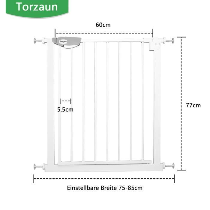 Aufun Safety Gate for Doors and Stairs, Pressure Mounting, For Spaces 75-85 cm, for Pets, Babies and Children - White