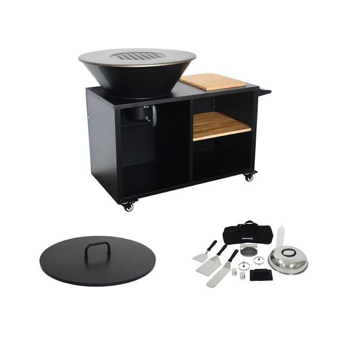 Stromboli 80cm diameter fire pit barbecue, side table with storage compartments, lid and utensils