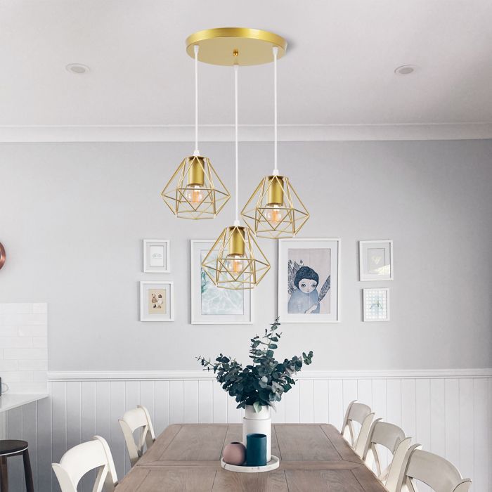 Vintage Industrial Retro Pendant Light E27 16cm Gold - WOTTES - 3 Lights - Yellow - Metal