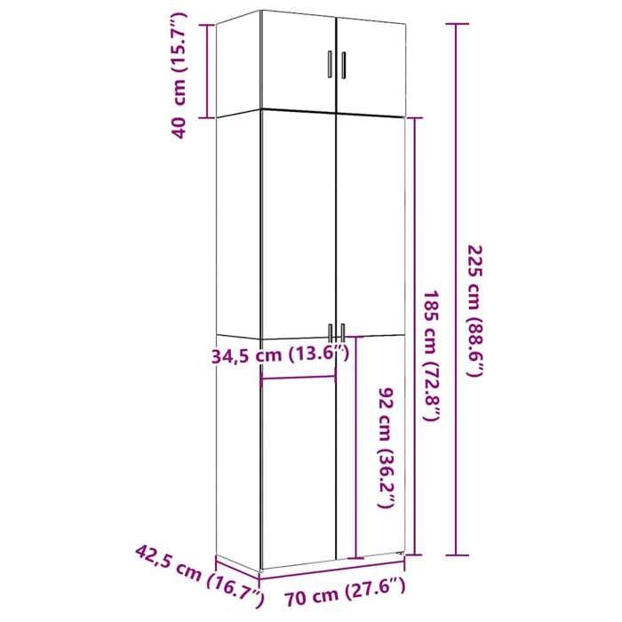 vidaXL Armoire de rangement blanc 70x42,5x225 cm bois d'ingénierie, armoire de rangement de salle de bain, unité de 3281329