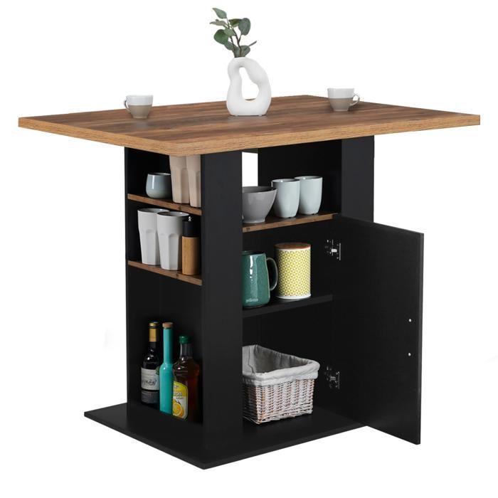 IDMARKET Ilot central UGO 110 cm bois noir et effet bois foncé HAWKINS avec rangements