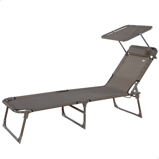 Transat de plage pliable Aktive avec parasol et coussin rembourré, gris