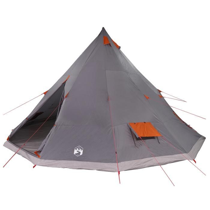 Grey and orange Tipi family tent for 12 people, waterproof