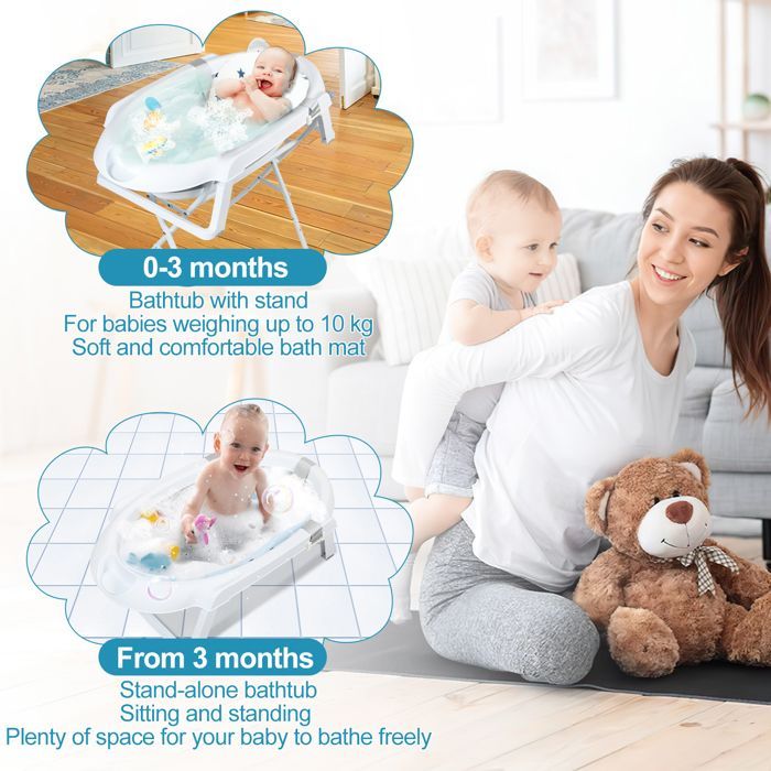 Tubiaz Vaschetta per neonati convertibile e pieghevole, vaschetta 4 in 1, vaschetta ultracompatta e pieghevole, 85 cm
