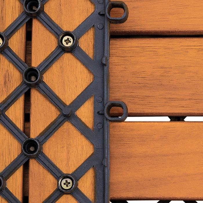 11 piastrelle per pavimentazione in legno di acacia, motivo a mosaico, 30x30 cm, ad incastro, 1 m², per balcone, giardino o uso esterno.