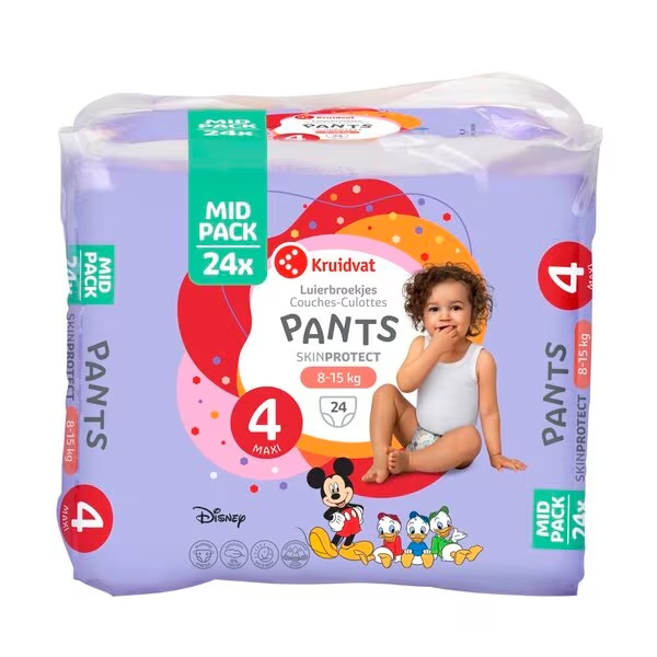 Plienkové nohavičky Kruidvat Size 4 Maxi, stredné balenie<br>Veľkosť 4 (8-15 kg), 24 kusov