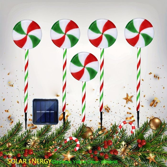 Éclairage solaire de Noël - Rouge et Vert - 5 en 1 - Décorations extérieures