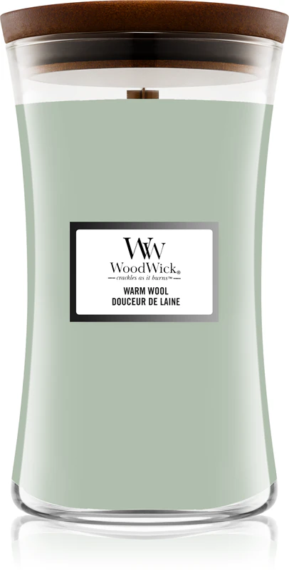Woodwick Warm Wool geurkaars met houten lont