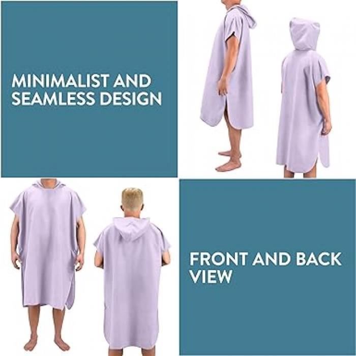 Poncho de baño - Bata de baño con capucha de manga corta para hombres y mujeres en microfibra para adultos - Deportes acuáticos después de la ducha