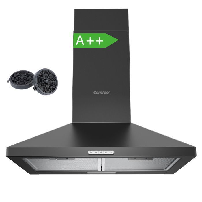 Cappa aspirante Comfee da 60 cm - 400 m³/h - Classe A++ - 2 filtri a carbone - 3 velocità - Ricircolo ed estrazione - Luce LED - Nera