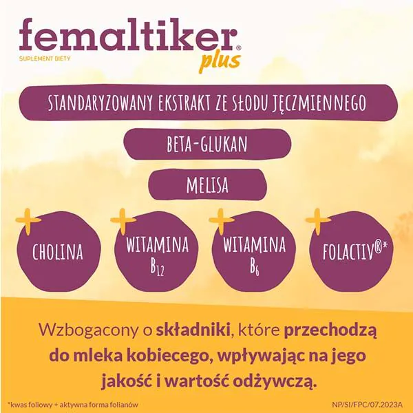 Femaltiker Plus, Suplement diety wspomagający laktację, Saszetki o smaku czekoladowym