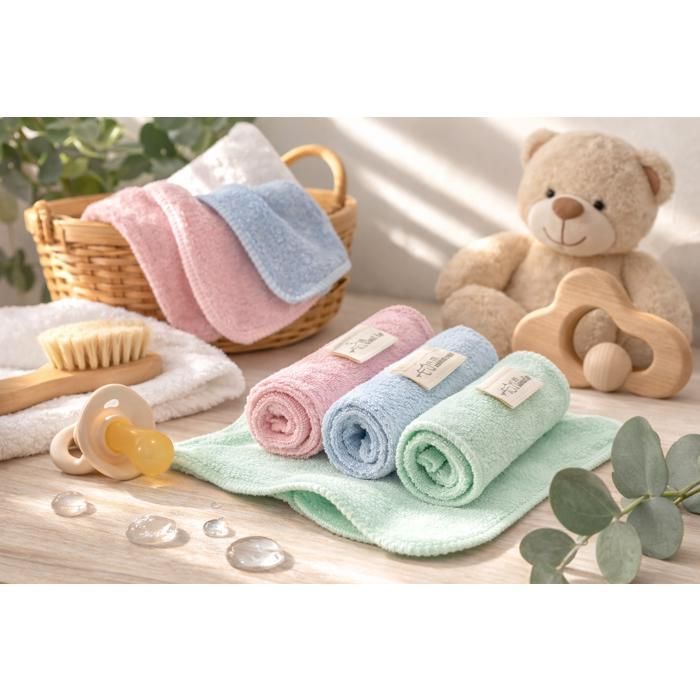 Conjunto de 6 Toalhinhas de Banho Laváveis e Reutilizáveis para Bebê – Lenços Ultramacios de Algodão e Poliéster – Para Pele Sensível