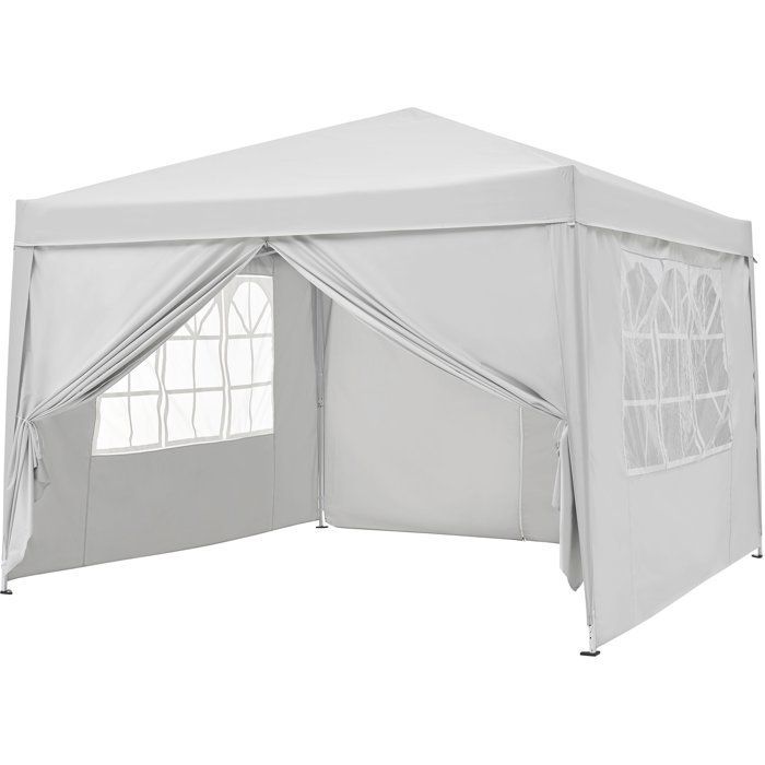 Cenador plegable de jardín - BORNEO - Estructura blanca y lona color crudo - 4 lados - Bolsa de transporte - 3 x 3 m