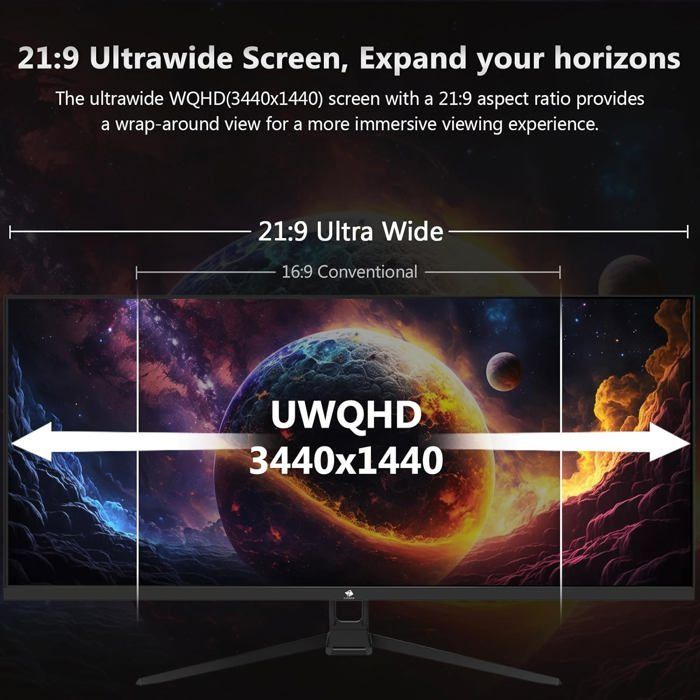Ecran PC Gamer Z-Edge UG34W 34 pouces UWQHD 3440x1440 1ms MPRT 21:9 IPS 100% sRGB FreeSync 300cd/m² Pip & PBP 165Hz moniteur - noir