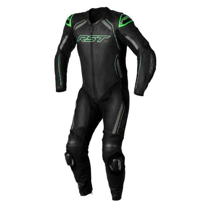 Mono de moto de cuero RST S1 CE - Negro/Verde - 3XL