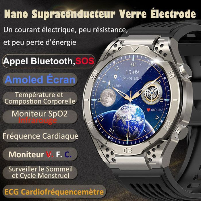 XtraDiTech ECG Smartwatch with Heart Rate Monitor, Thermometer, Multi-parameter Health Monitor, AMOLED Screen, Calls, and 2 Wristbands