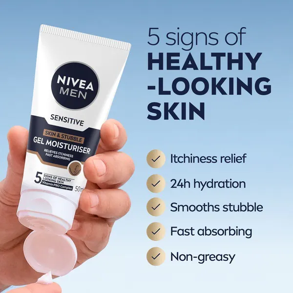 Crema hidratante en gel Nivea Men para piel sensible y barba incipiente, 50 ml