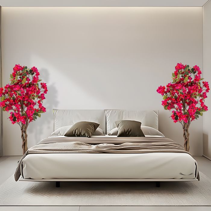 Arbre Artificielle Interieur Bougainvillier -RELAX4LIFE - Lot de 2 - 120CM - 360 Fleurs - 40 Feuilles - 3 Branches - 2 Rotins -Rose