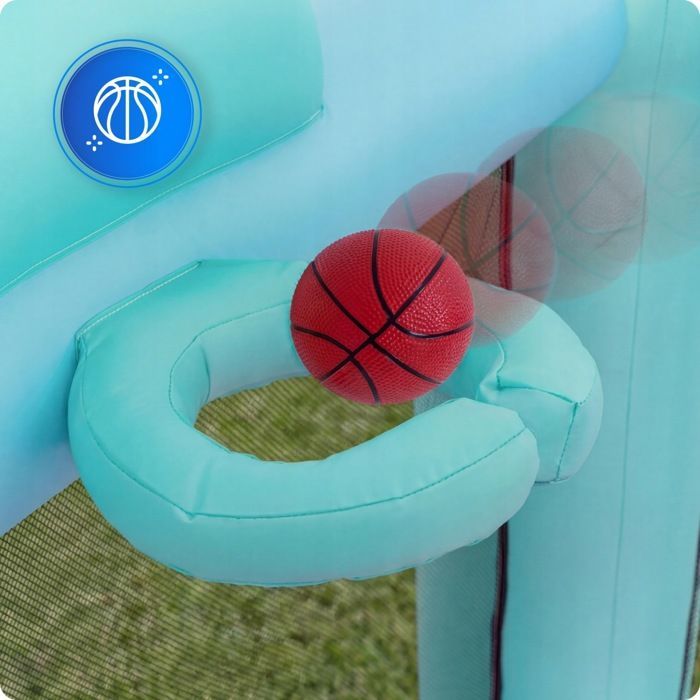Area giochi gonfiabile KINDI con scivolo, canestro, soffiatore e castello da giardino per bambini