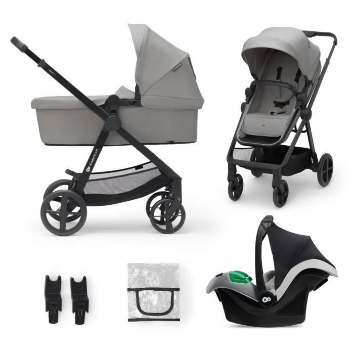 Poussette 3 en 1 Combinée Kinderkraft NEWLY, avec Siège auto I-size, Système de voyage, Légère 7,5 kg, Plie, Gris