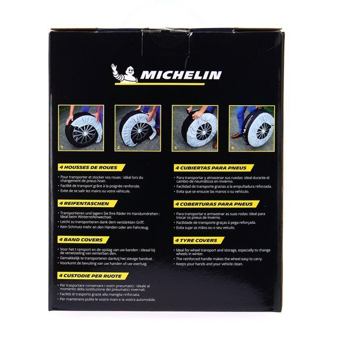 Sett med 4 universal oppbevaringsposer til hjul eller dekk - MICHELIN - 15'' til 19'' - Laget av nylon med forsterket håndtak.
