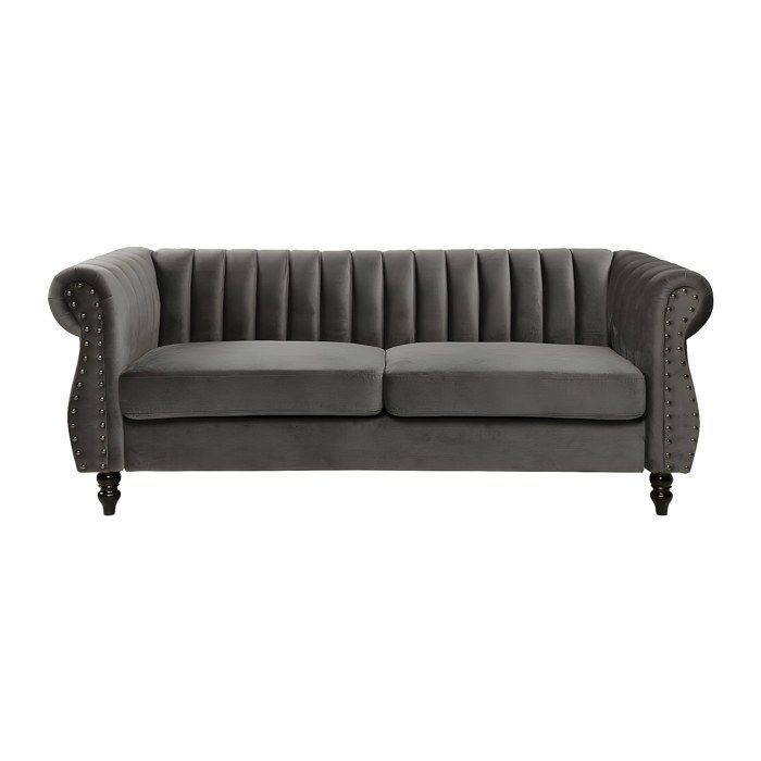 Sofá Chesterfield de 3 plazas TRUMBO en terciopelo - Gris