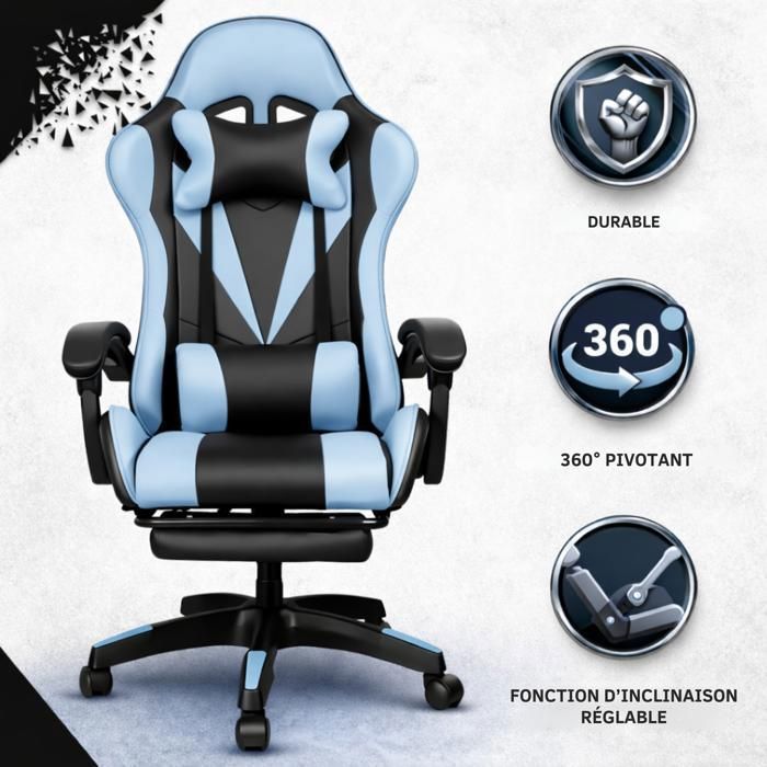 Bayt Ergonomischer Gaming-Stuhl – Ausziehbare Fußstütze – Verstellbare Armlehnen – Verstellbare Rückenlehne – Schwarz & Hellblau