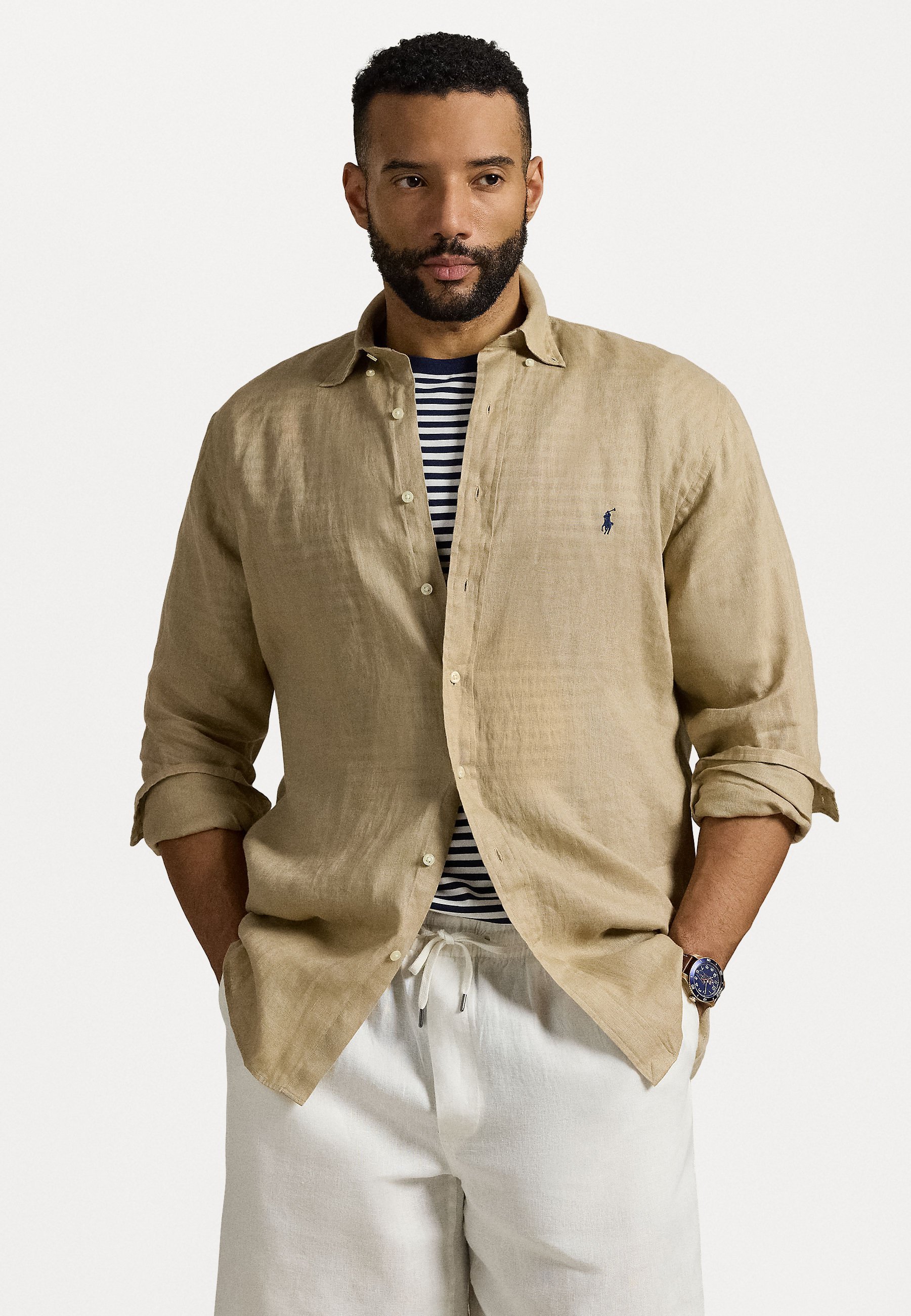 Polo Ralph Lauren linnen overhemd voor grote maten - Overhemd - kustbeige