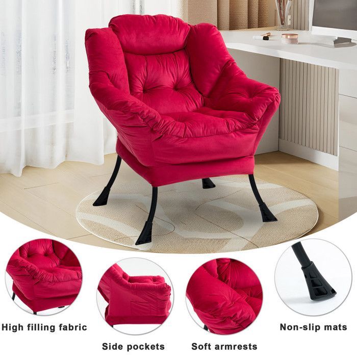 Fauteuil 75 x 80 x 85 cm, fauteuil à bascule en métal avec poches latérales, fauteuil d'allaitement minimaliste, rouge