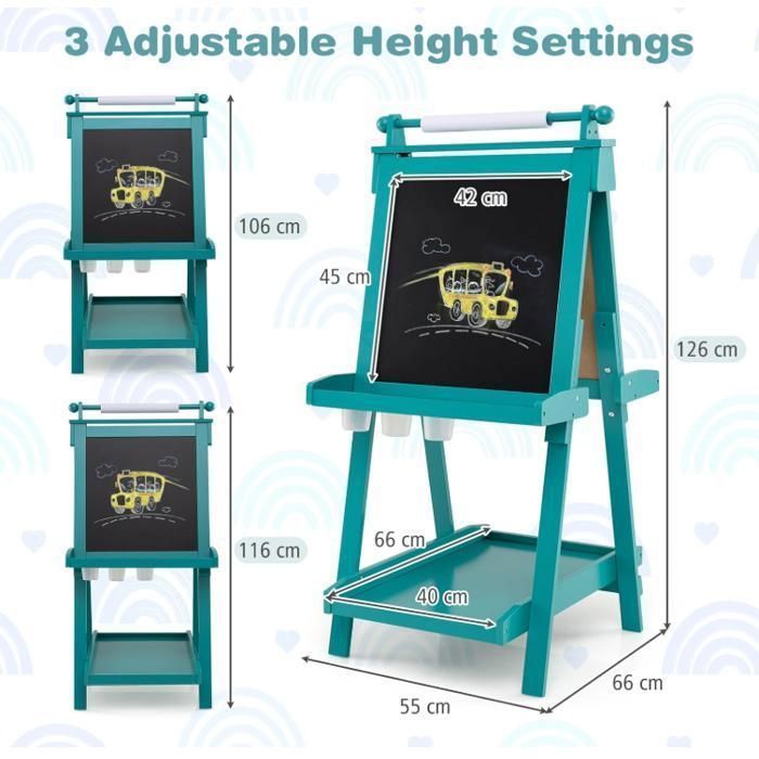 Caballete de doble cara DREAMADE para niños, caballete de pintura 3 en 1 con tablero blanco y negro, para niños de 3 años en adelante.