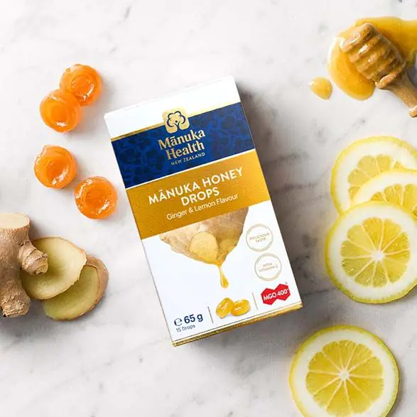 Cukierki z Miodem Manuka MGO 400+ i Witaminą C Smak imbirowo-cytrynowy