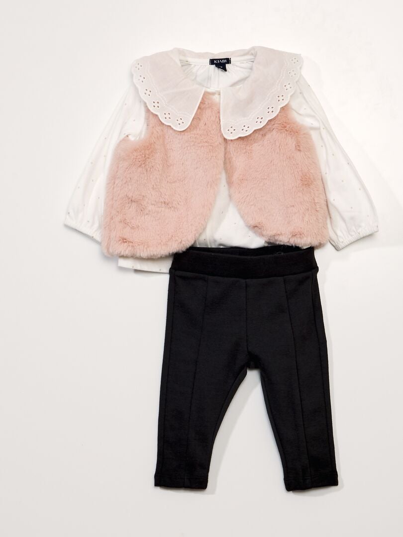 3-delige set: T-shirt, legging en vest - WIT