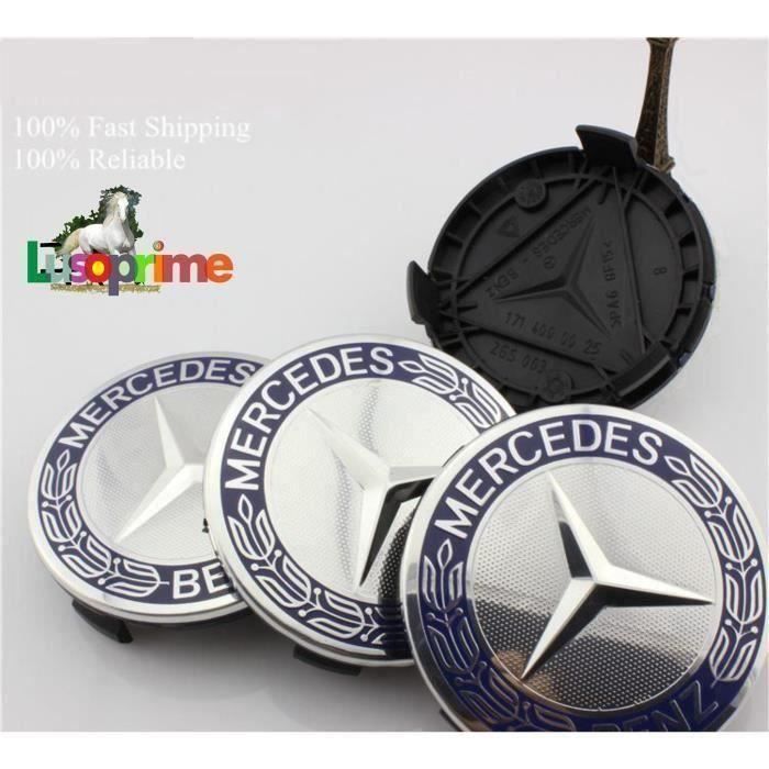 4 tapacubos centrales cromados y azules para ruedas Mercedes QUf1084