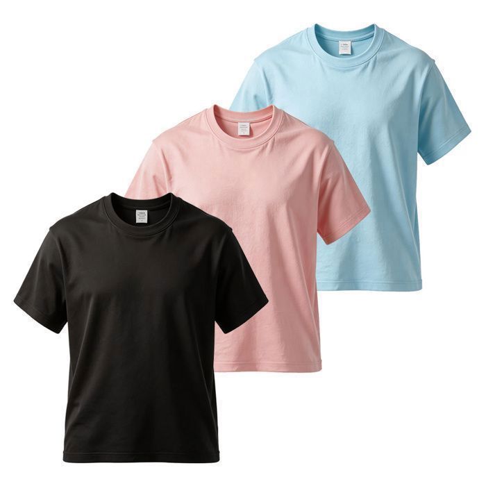 Lot de 3 T-shirts Femme 100% Coton -Noir Bleu Rose-Manches Courtes Col Rond, Doux et Respirant Coupe Ample et Confortable