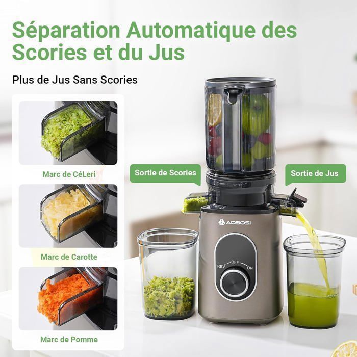 AOBOSI Slow Juicer Extractor, 110mm vulopening, gemakkelijk schoon te maken, BPA-vrij, sapcentrifuge voor fruit en groenten