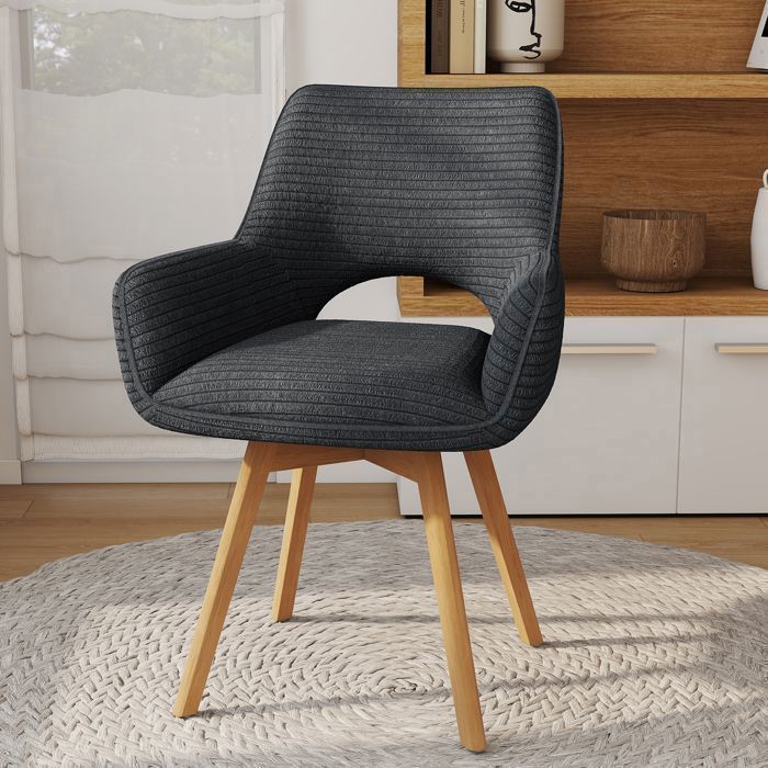 WAFTING Lot de 6 Chaises de Salle à Manger, Fauteuil Pivotantes avec Accoudoirs,Rembourrées avec Dossier en Velours,Bois Pied,Noir
