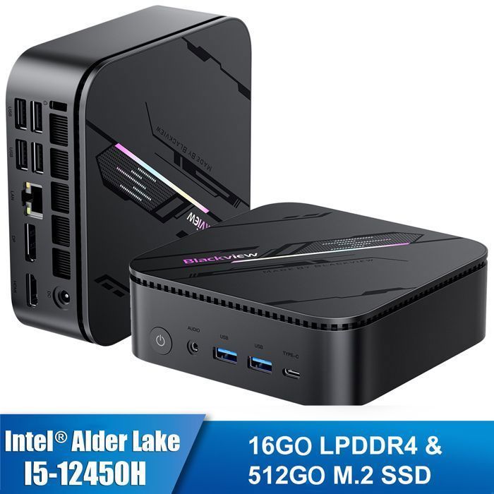 Mini PC Blackview MP100 Pro Intel®Alder Lake I5-12450H 4.4GHz Max 16 Go 512 Go/SSD 4To,Windows 11 Pro,Wifi 6, 4K UHD 144 Hz - Gris