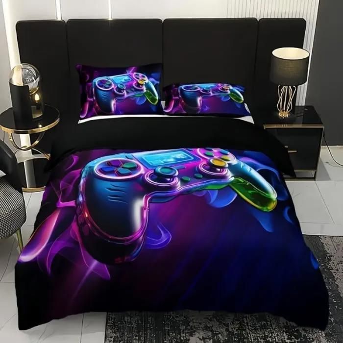 Funda nórdica de 140x200cm con diseño de mando de videojuegos. Funda nórdica para niños, niñas, adolescentes y adultos. Juego de ropa de cama para gamers.