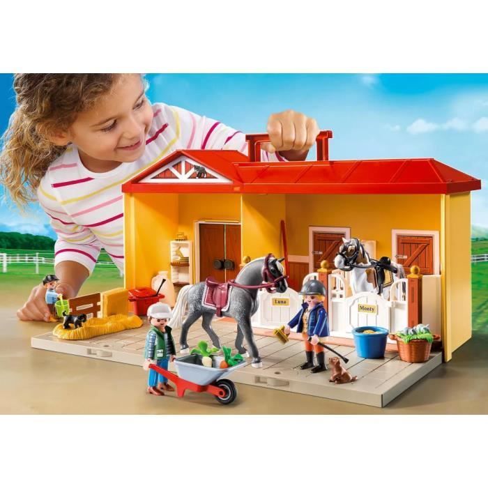 Draagbare stal - PLAYMOBIL - 71393 - 3 figuren - 2 paarden - Inclusief accessoires