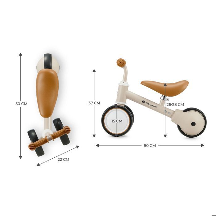 Kinderkraft CUTIE Baby Balance Bike, Mini Tricycle Lightweight 1.8 kg, Easy to Carry, Original Design, For Children From 1 Year Old, Beige