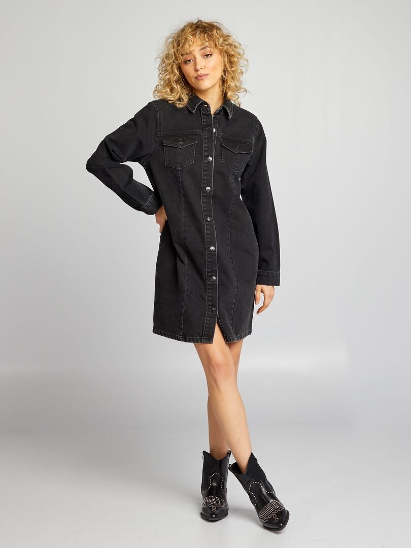 Vestido tipo chaqueta vaquera - GRIS
