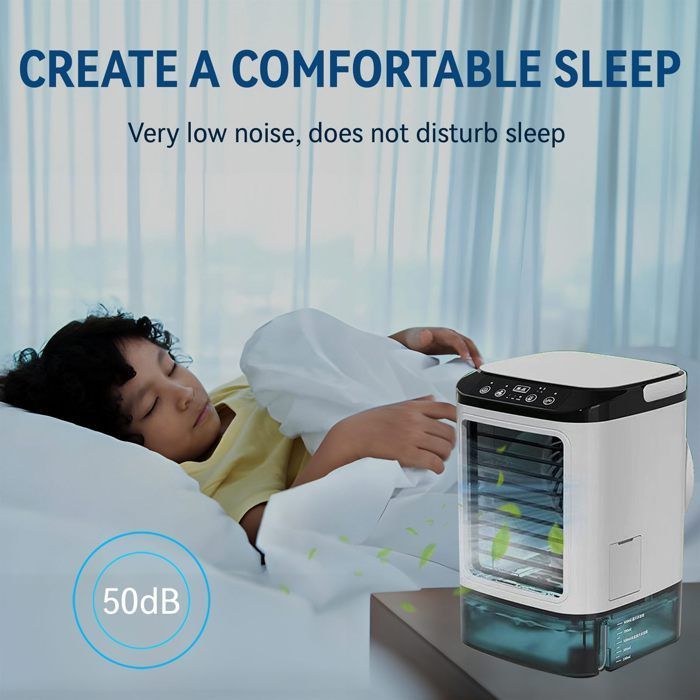 Mini aire acondicionado portátil de 900 ml - Enfriador de aire - 3 velocidades - Ventilador con movimiento hacia arriba y hacia abajo - Silencioso y portátil - Luz nocturna