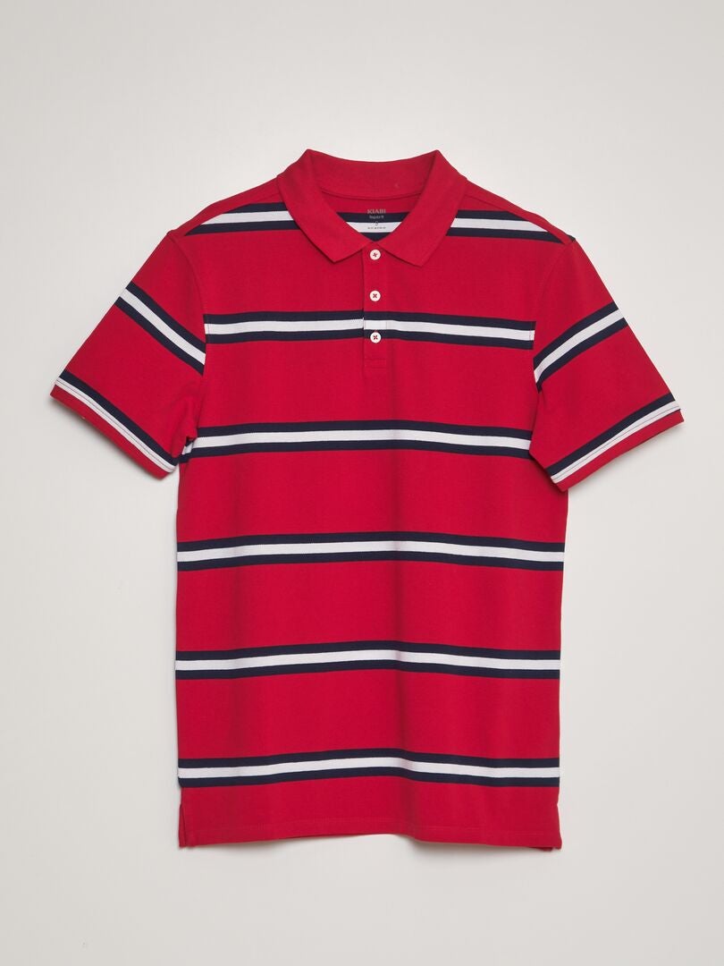 Gestreept poloshirt van katoenpiqué - rood