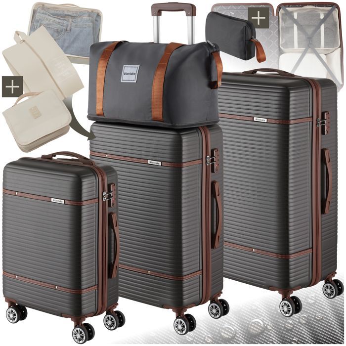 Maleta - TECTAKE - MADISON, juego de maletas de viaje de plástico ABS de 49 x 30 x 76 cm - Gris antracita
