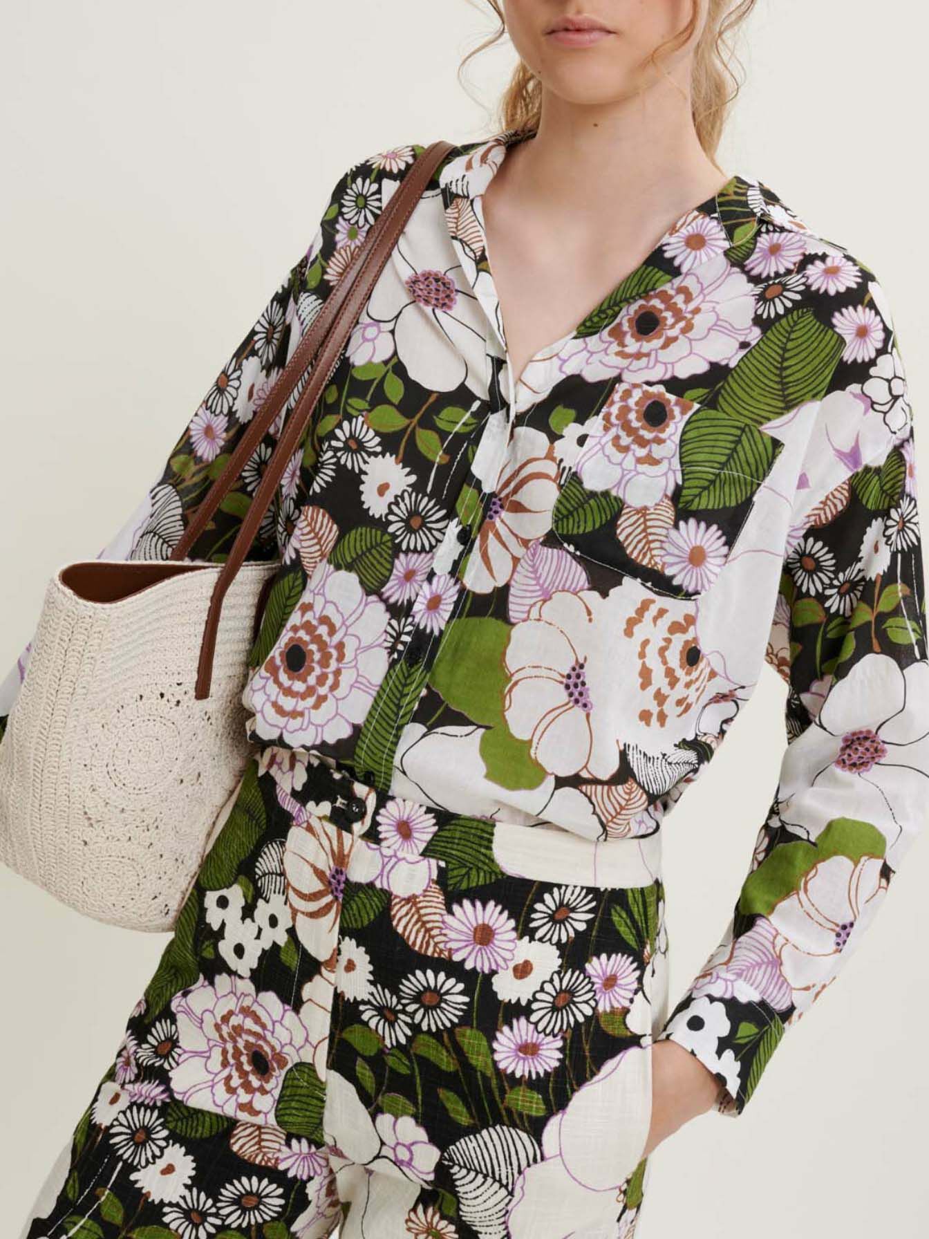 Shirt met bloemenprint uit de jaren zeventig - Fleur 70's noir